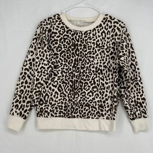 J.Crew Womens XS Vintage Fleece Pullover Sweatshirt Ivory Brown Animal Print LS